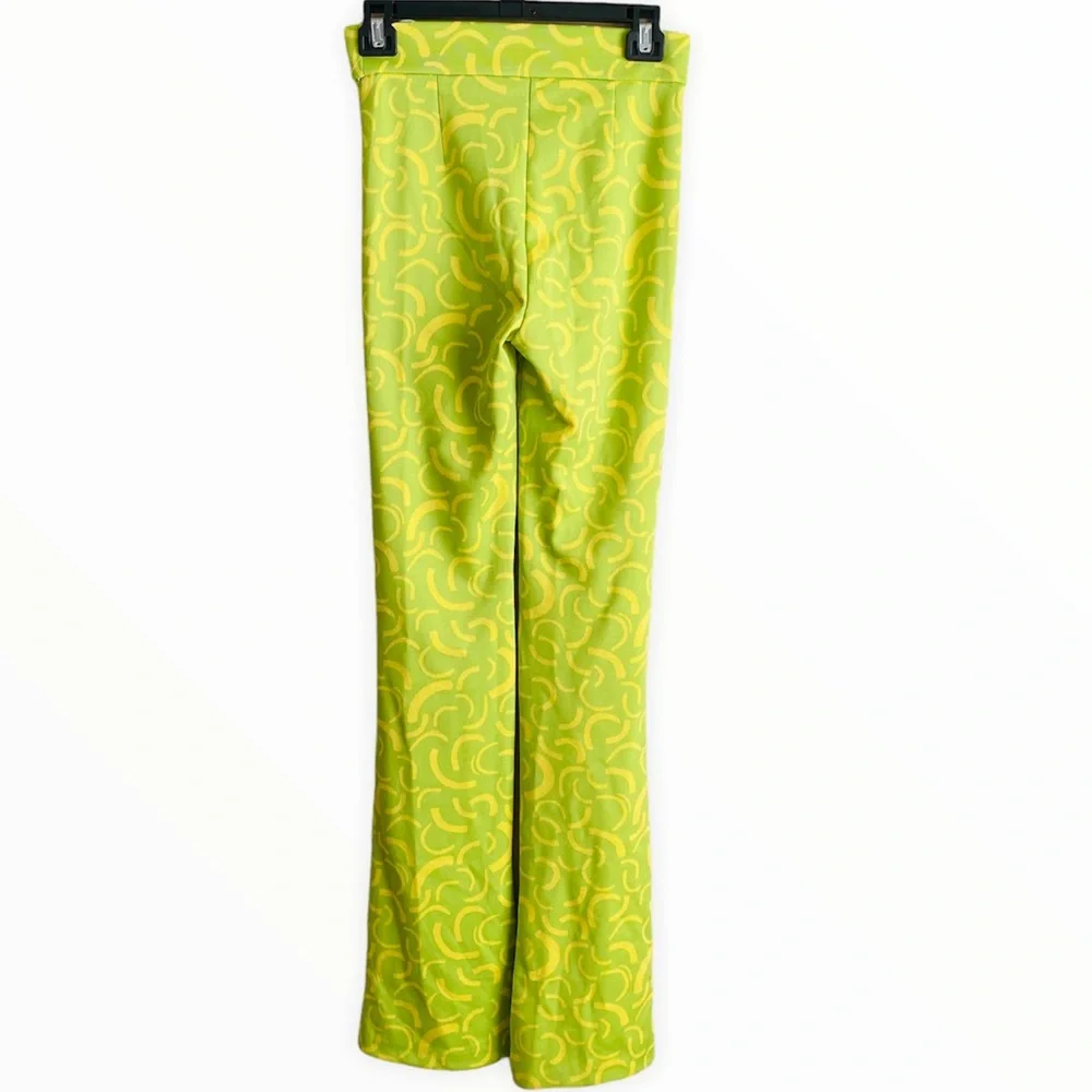 Zara NWT Lime Green & Yellow Knit Flare Jacquard Pant Size Small - Picture 7 of 9